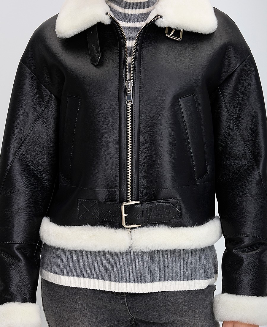 Γυναικείο Δερμάτινο Τζάκετ Μαύρο σε Regular Fit φωτογραφία