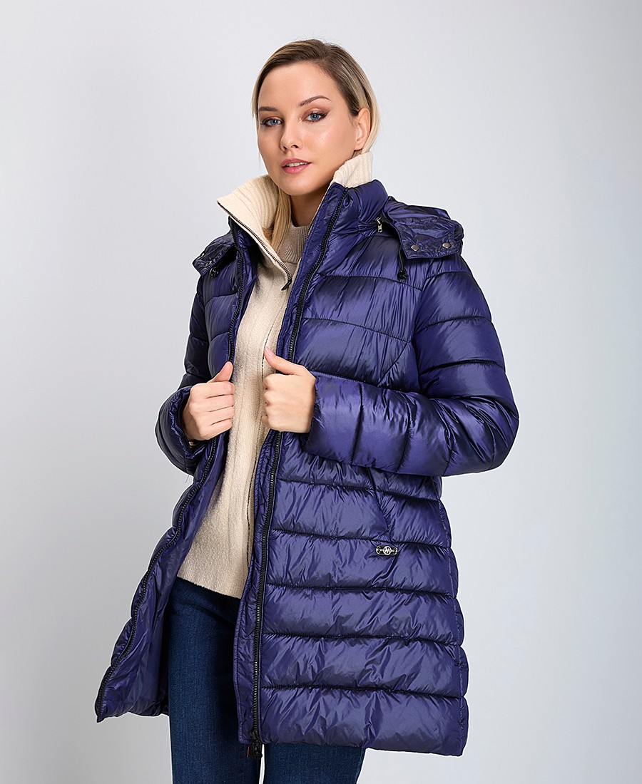 Γυναικείο Μπουφάν Αποσπώμενη Κουκούλα με Φερμουάρ Μπλε