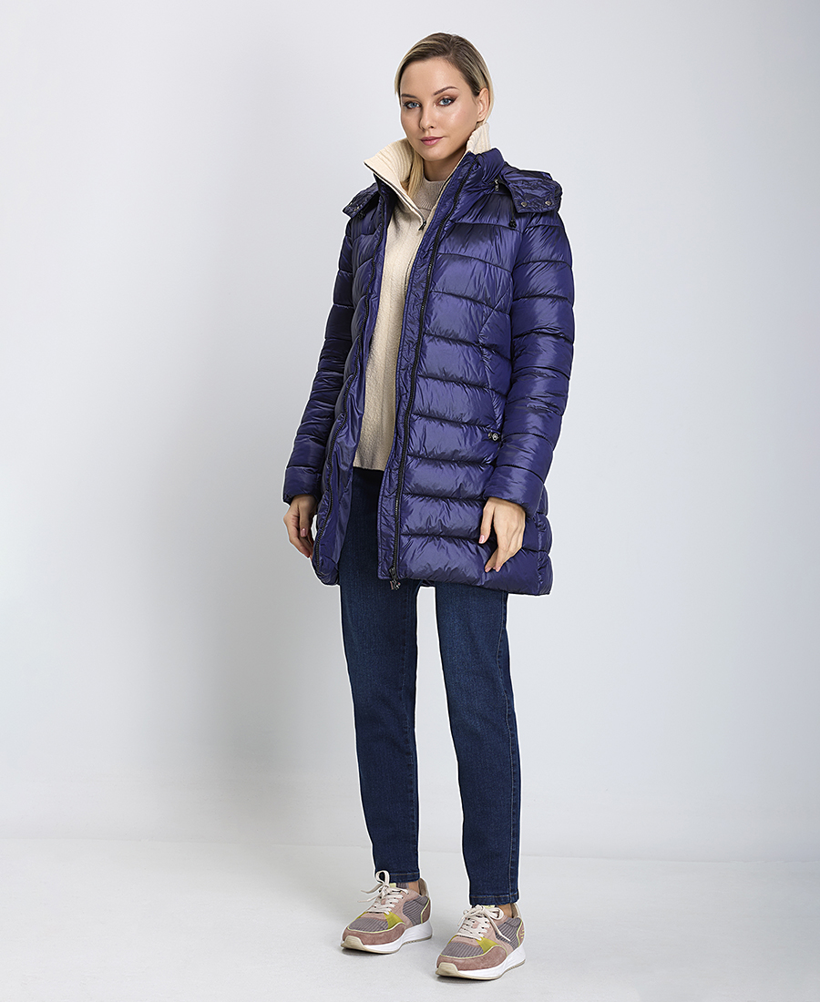 Γυναικείο Μπουφάν Αποσπώμενη Κουκούλα με Φερμουάρ Μπλε φωτογραφία