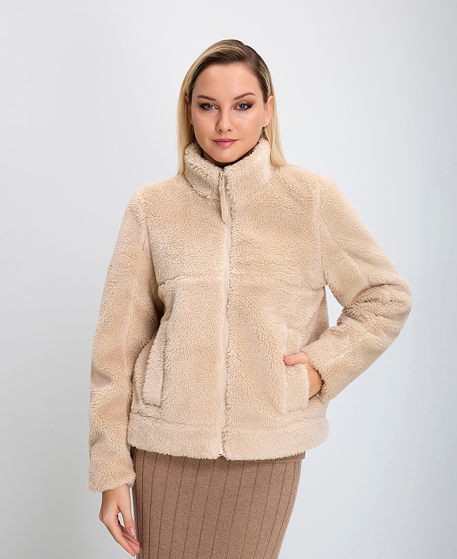 The Fashion People Γυναικείο Γούνινο Μπουφάν με Ψηλό Γιακά Reqular Fit Σαμπανί - 4