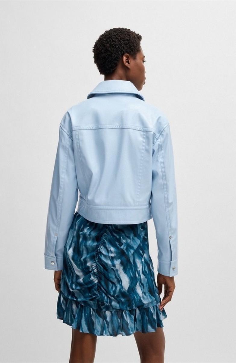 Boss Γυναικείο Μπουφάν Regular Fit Από Συνθετικό Δέρμα Με Κουμπιά Και Τσέπες Στο Στήθος Light Blue φωτογραφία