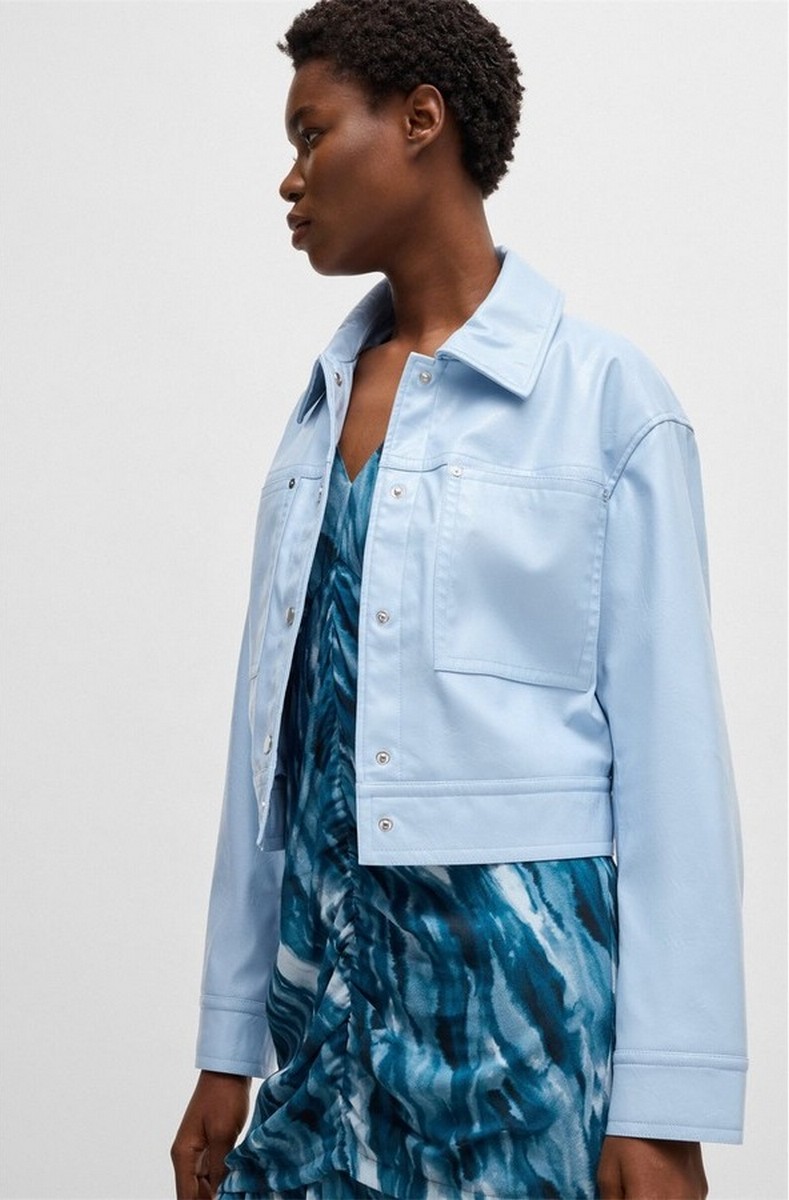 Boss Γυναικείο Μπουφάν Regular Fit Από Συνθετικό Δέρμα Με Κουμπιά Και Τσέπες Στο Στήθος Light Blue φωτογραφία