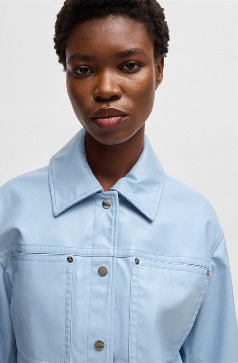 Boss Γυναικείο Μπουφάν Regular Fit Από Συνθετικό Δέρμα Με Κουμπιά Και Τσέπες Στο Στήθος Light Blue φωτογραφία