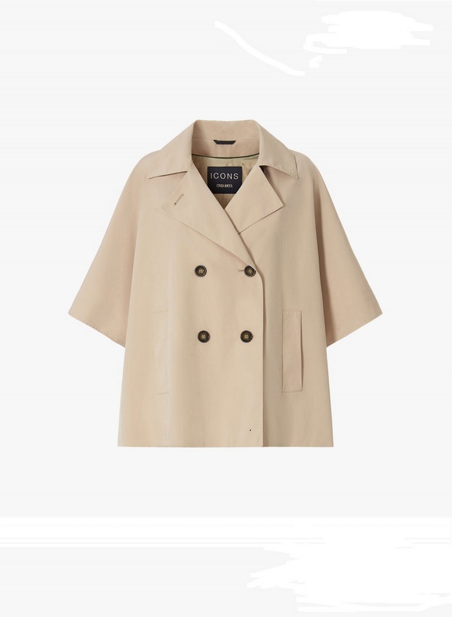 Cinzia Rocca Γυναικεία Κοντή Καπαρντίνα Διπλόπετη & Αδιάβροχη Oversized Fit σε Μπεζ φωτογραφία