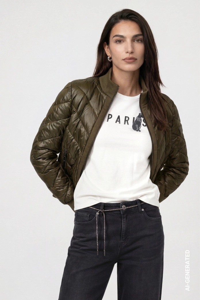 Monari Γυναικείο Καπιτονέ Μπουφάν Λαδί Regular Fit Για Smart Casual Εμφανίσεις