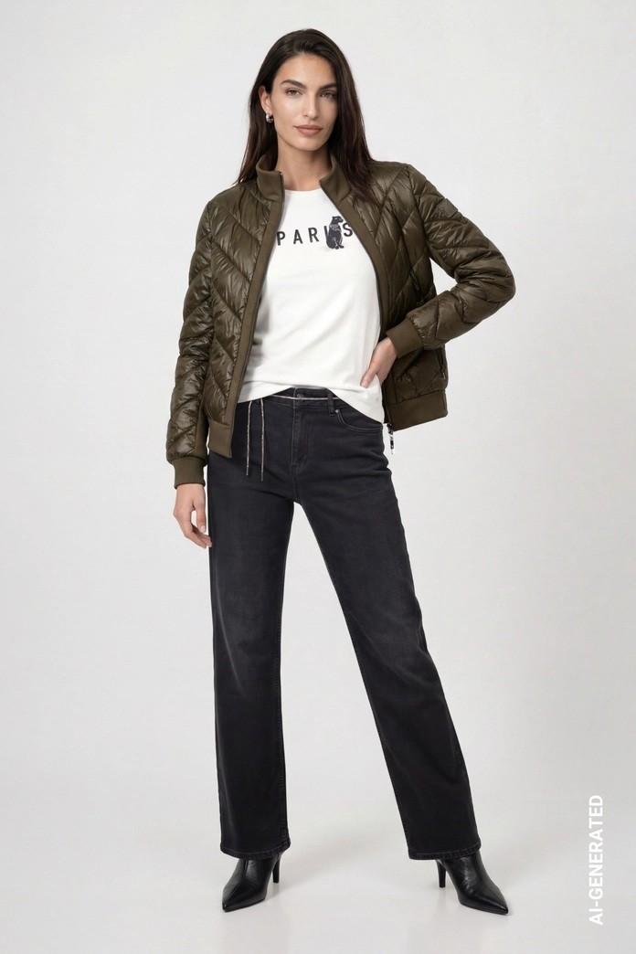 Monari Γυναικείο Καπιτονέ Μπουφάν Λαδί Regular Fit Για Smart Casual Εμφανίσεις