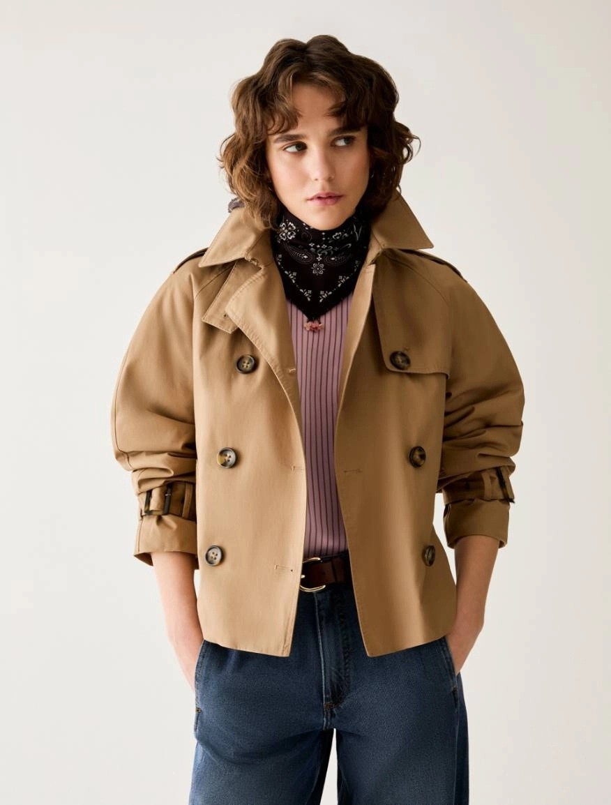Penny Black Pennyblack Γυναικεία Cropped Καμπαρντίνα Μονόχρωμη Regular Fit Με Ζώνη Για Elegant Casual Εμφανίσεις