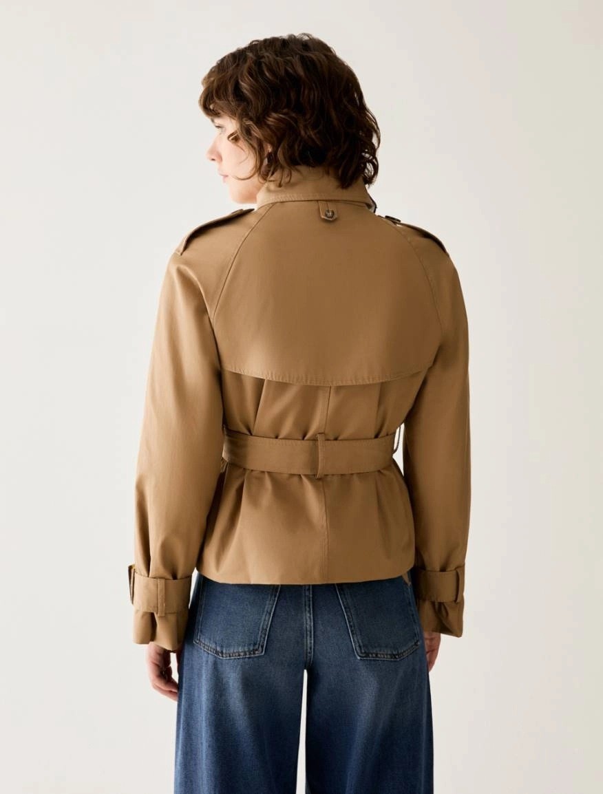 Penny Black Pennyblack Γυναικεία Cropped Καμπαρντίνα Μονόχρωμη Regular Fit Με Ζώνη Για Elegant Casual Εμφανίσεις - 3