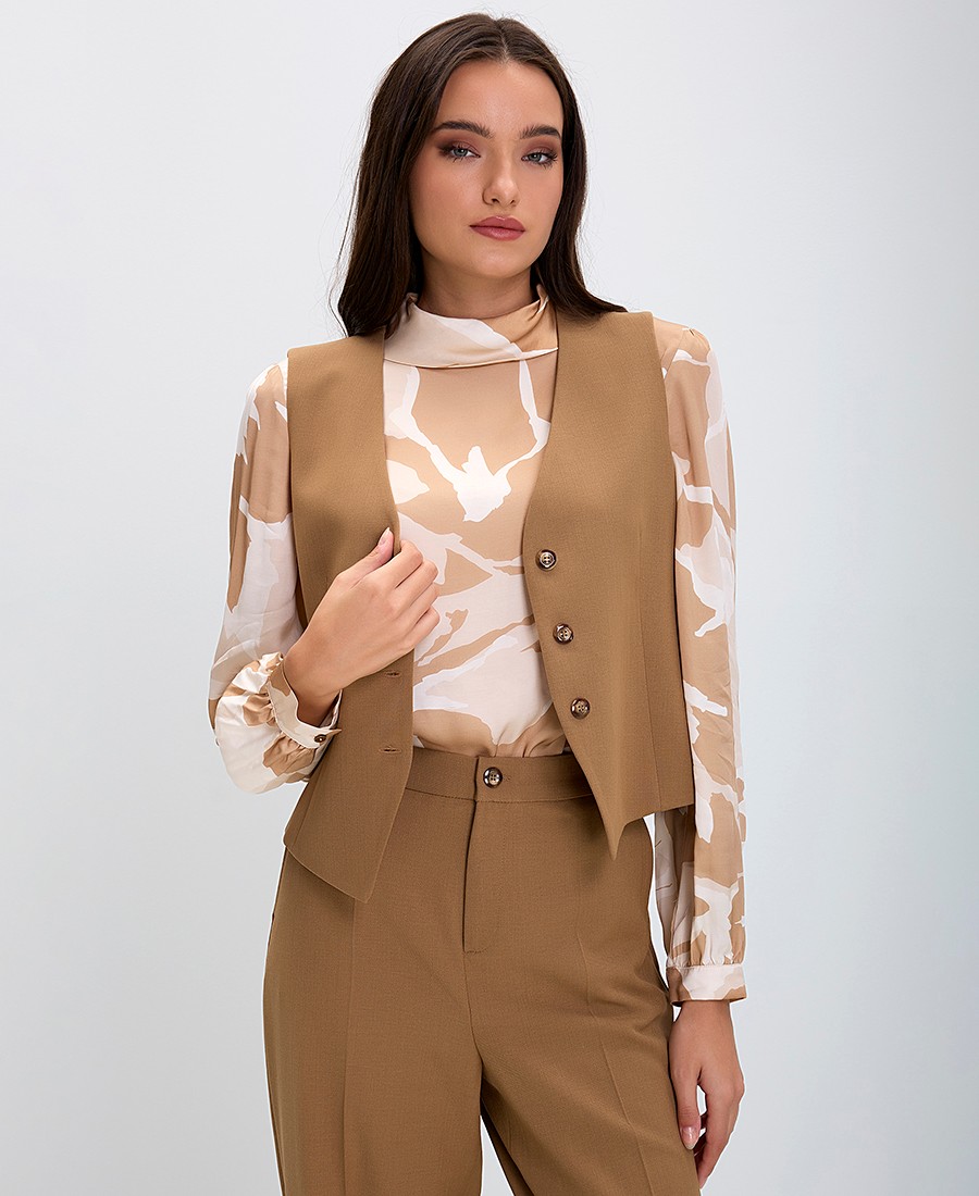 Γυναικείο Γιλέκο Reqular Fit Καμηλό