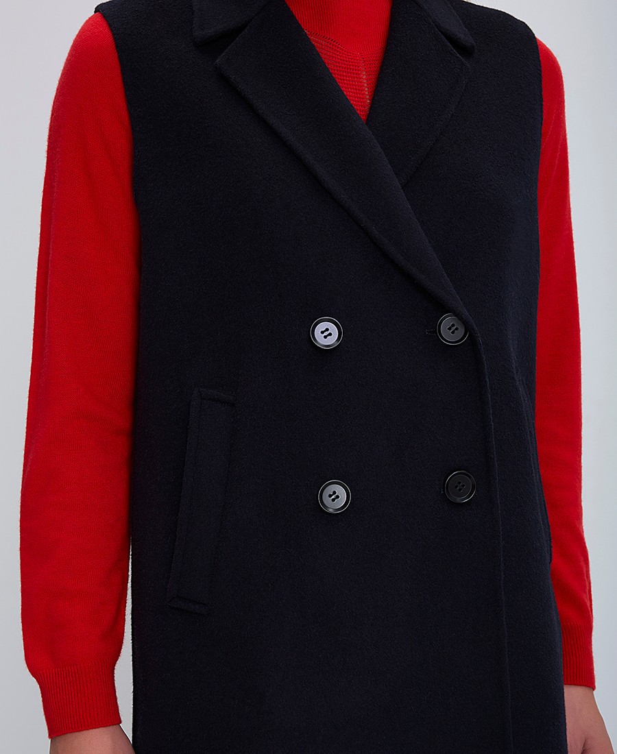 Γυναικείο Αμάνικο Παλτό με Σταυρωτό Κούμπωμα σε Μπλε φωτογραφία