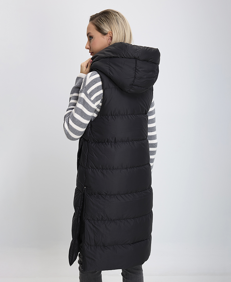 Γυναικείο Μπουφάν Αμάνικο με Κουκούλα Regular Fit Μαύρο φωτογραφία