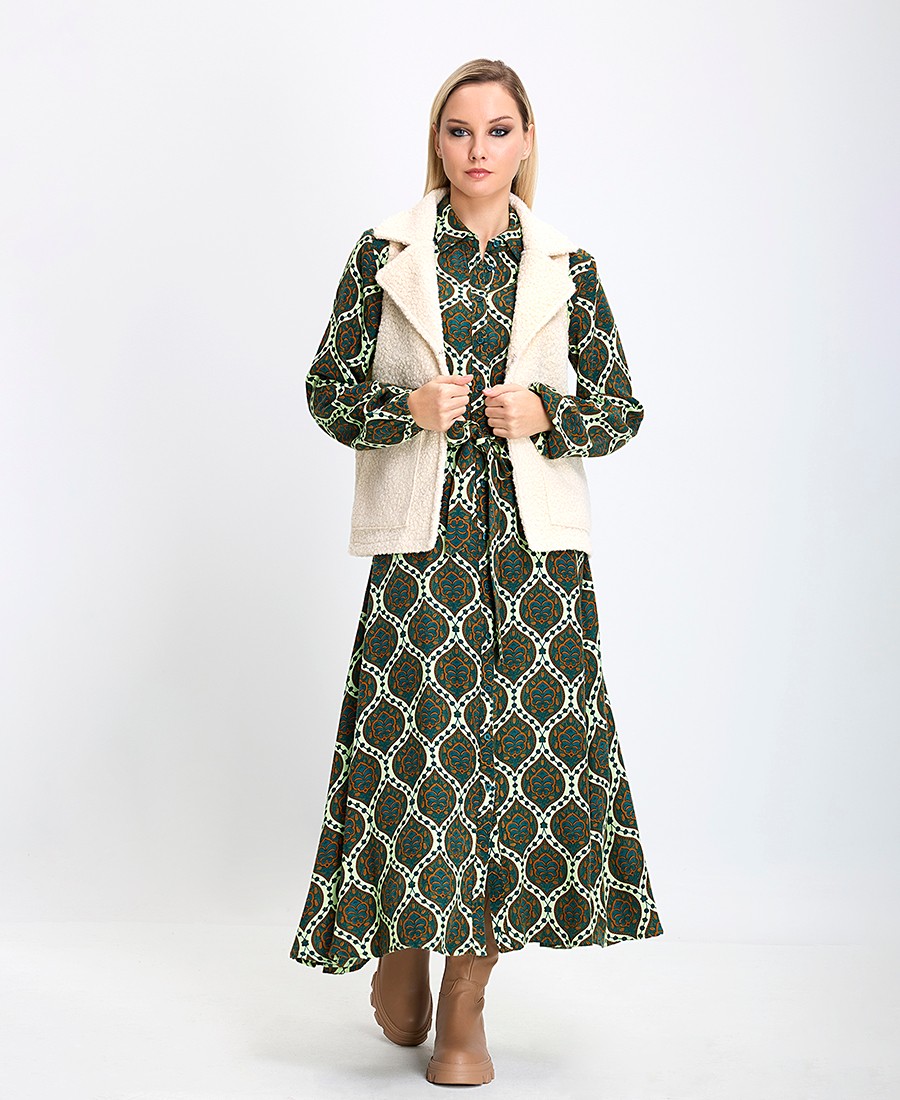 Γυναικείο Γιλέκο Regular Fit Μπουκλέ με Γιακά Μπεζ φωτογραφία