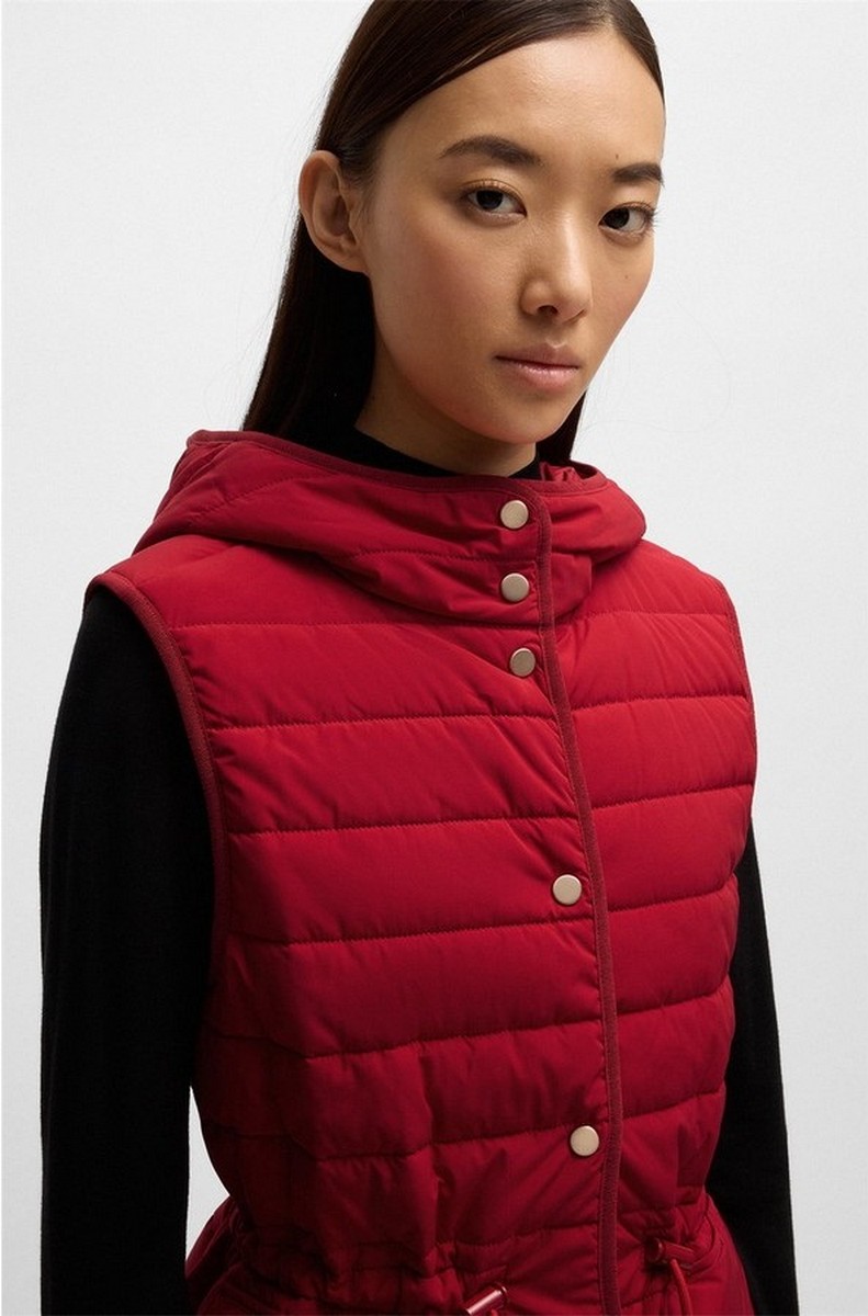 Boss Γυναικείο Αμάνικο Μπουφάν με Κουκούλα Regular Fit σε Κόκκινο φωτογραφία