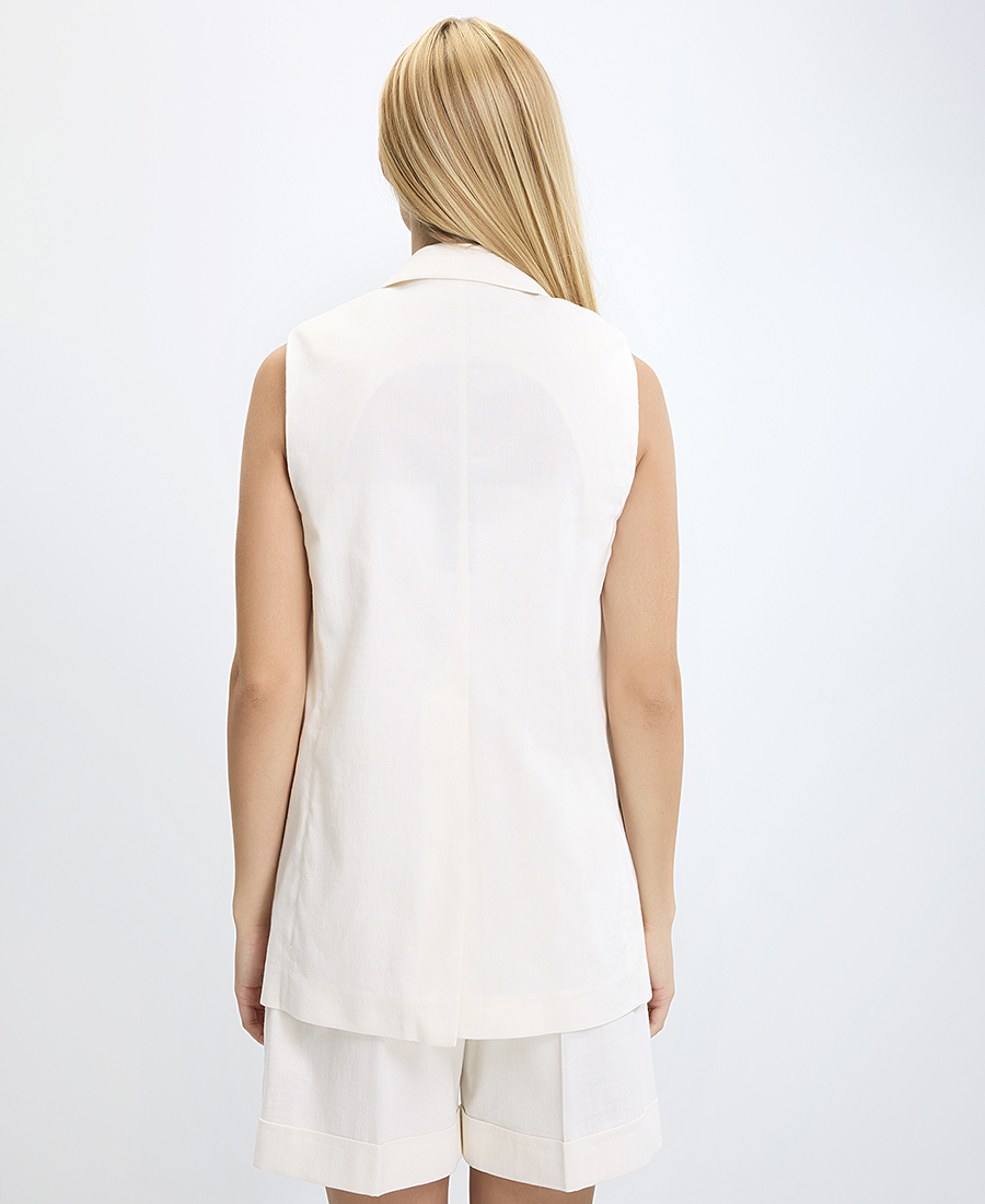 Γυναικείο Αμάνικο Σακάκι με Γιακά και Τσέπες Regular Fit σε Εκρού φωτογραφία