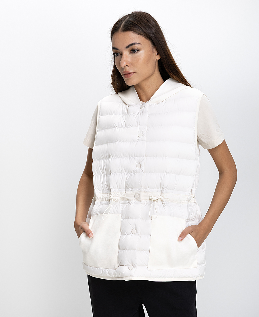 Boss BOSS Λευκό Αμάνικο Puffer Μπουφάν με Κουκούλα