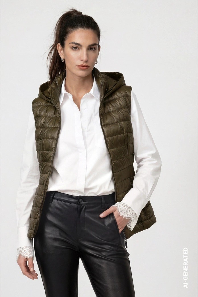 Monari Γυναικείο Καπιτονέ Λαδί Bodywarmer Με Κουκούλα Και Μεσάτη Εφαρμογή Για Smart Casual Εμφανίσεις