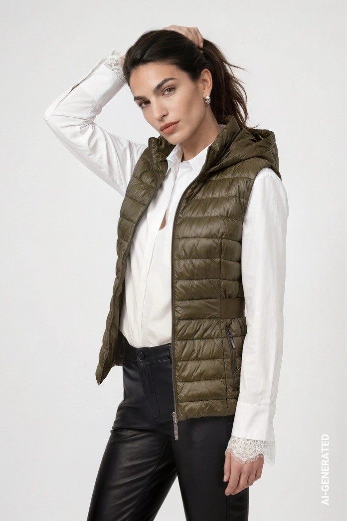 Monari Monari Γυναικείο Καπιτονέ Λαδί Bodywarmer Με Κουκούλα Και Μεσάτη Εφαρμογή Για Smart Casual Εμφανίσεις - 3