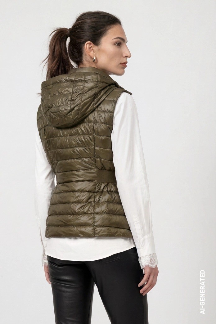 Monari Monari Γυναικείο Καπιτονέ Λαδί Bodywarmer Με Κουκούλα Και Μεσάτη Εφαρμογή Για Smart Casual Εμφανίσεις - 4