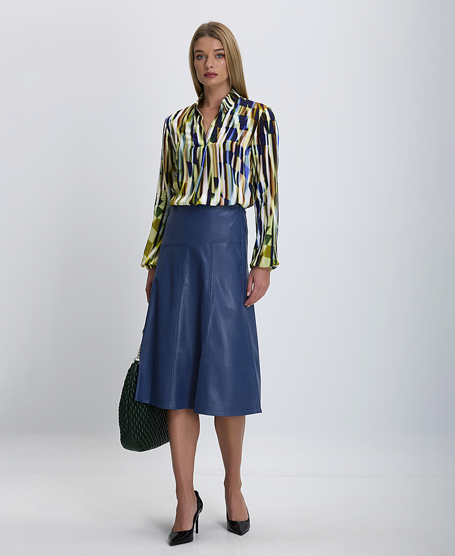 Gerry Weber Γυναικεία Midi Κλος Φούστα με Όψη Δέρματος σε Μπλε φωτογραφία