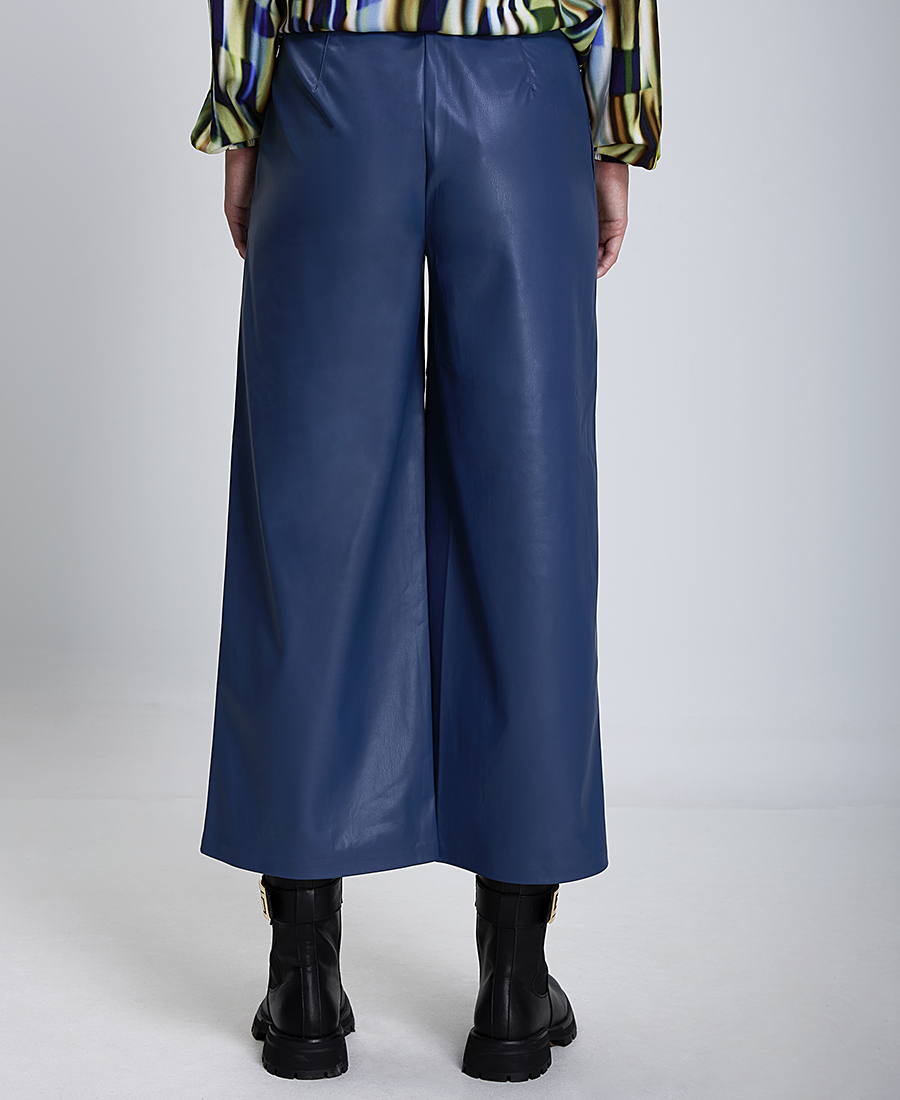 Gerry Weber Gerry Weber Γυναικείο Cropped Παντελόνι Wide Leg με Όψη Δέρματος σε Μπλε - 3