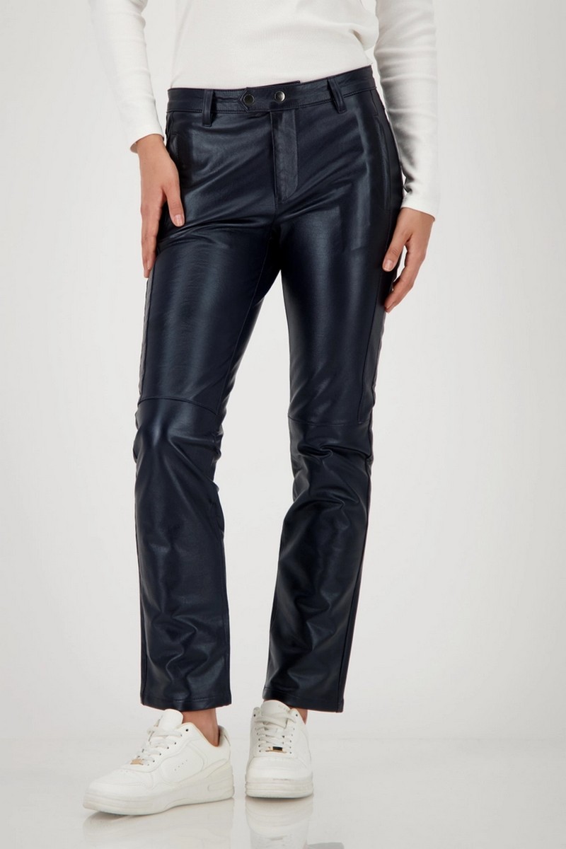 Monari Monari Γυναικείο Παντελόνι Straight Fit Σε Δερμάτινη Όψη
