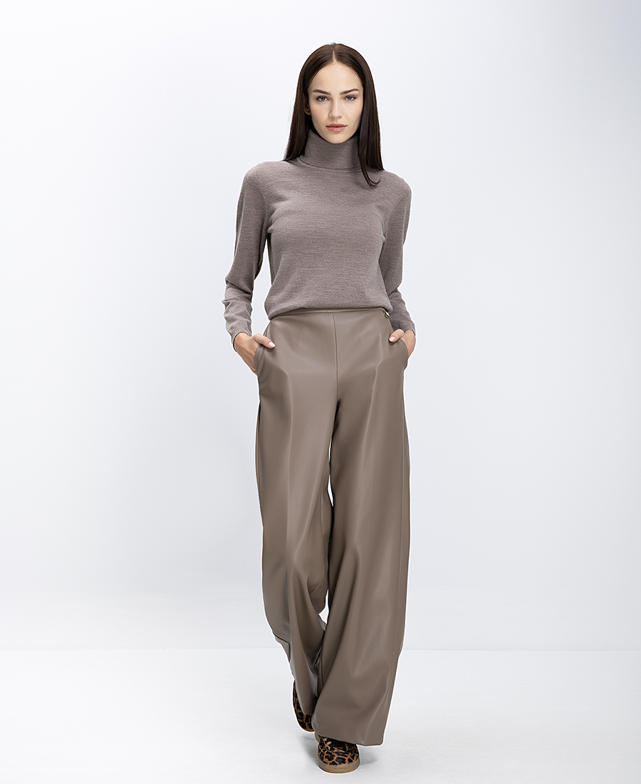 Luckylu Γυναικείο Παντελόνι Από Οικολογικό Δέρμα Wide Leg φωτογραφία