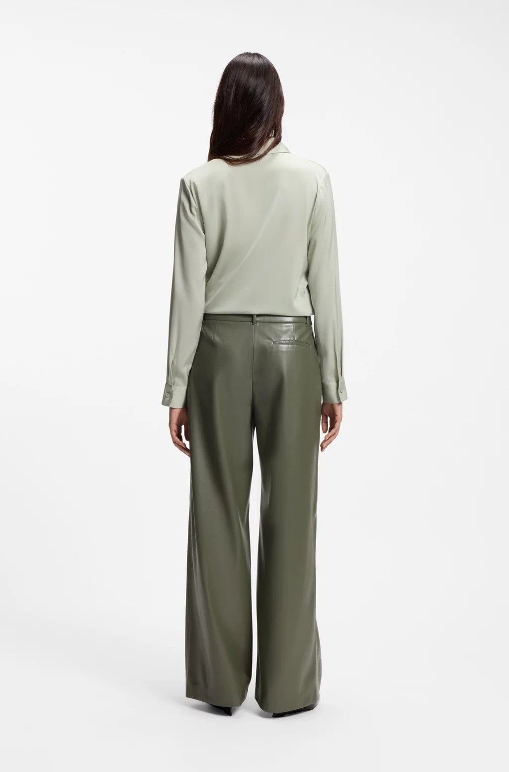 Boss Boss Γυναικείο Παντελόνι Μονόχρωμο Wide Leg Από Οικολογικό Δέρμα Για Business & Formal Εμφανίσεις - 3