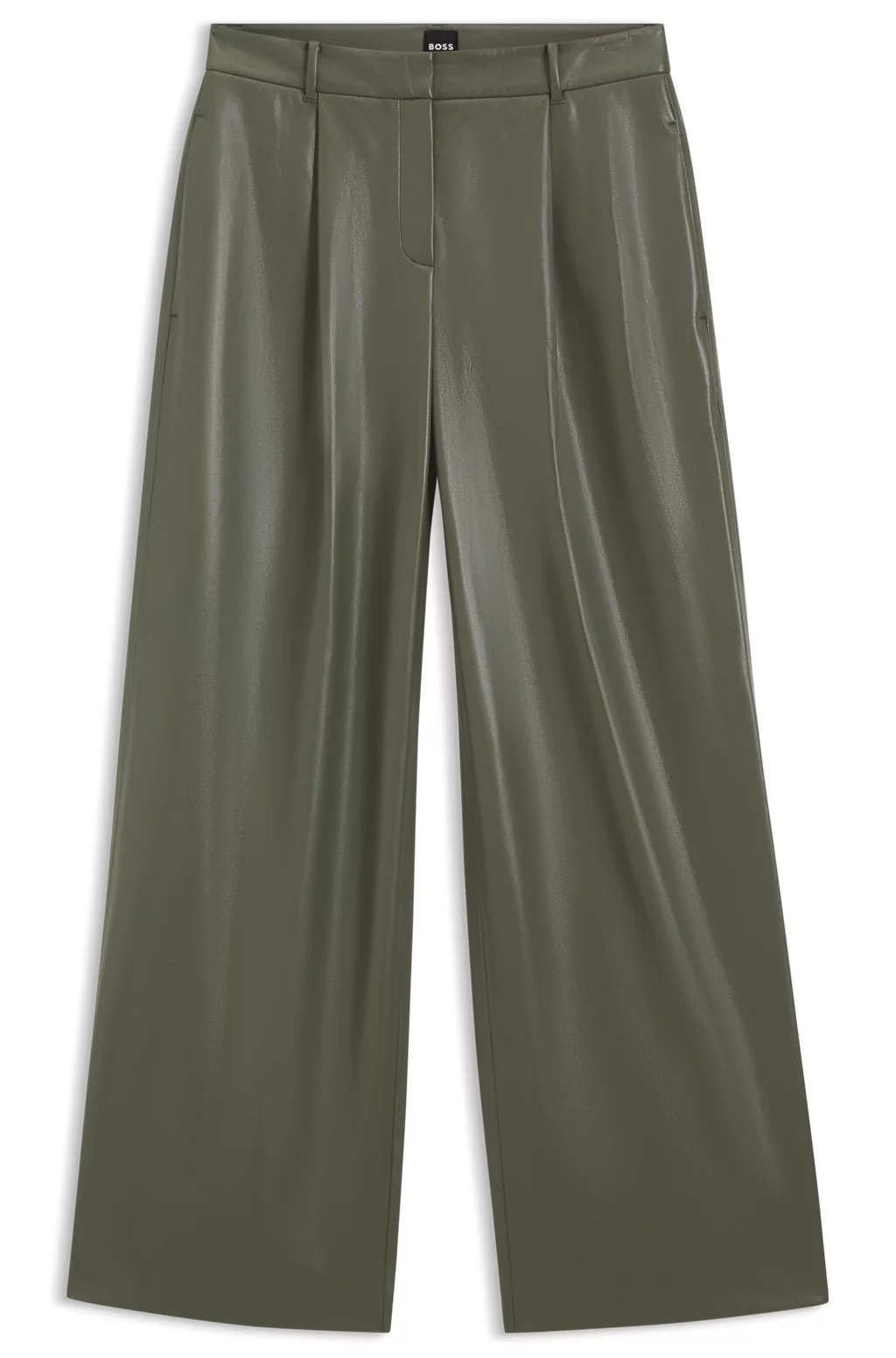 Boss Boss Γυναικείο Παντελόνι Μονόχρωμο Wide Leg Από Οικολογικό Δέρμα Για Business & Formal Εμφανίσεις - 4