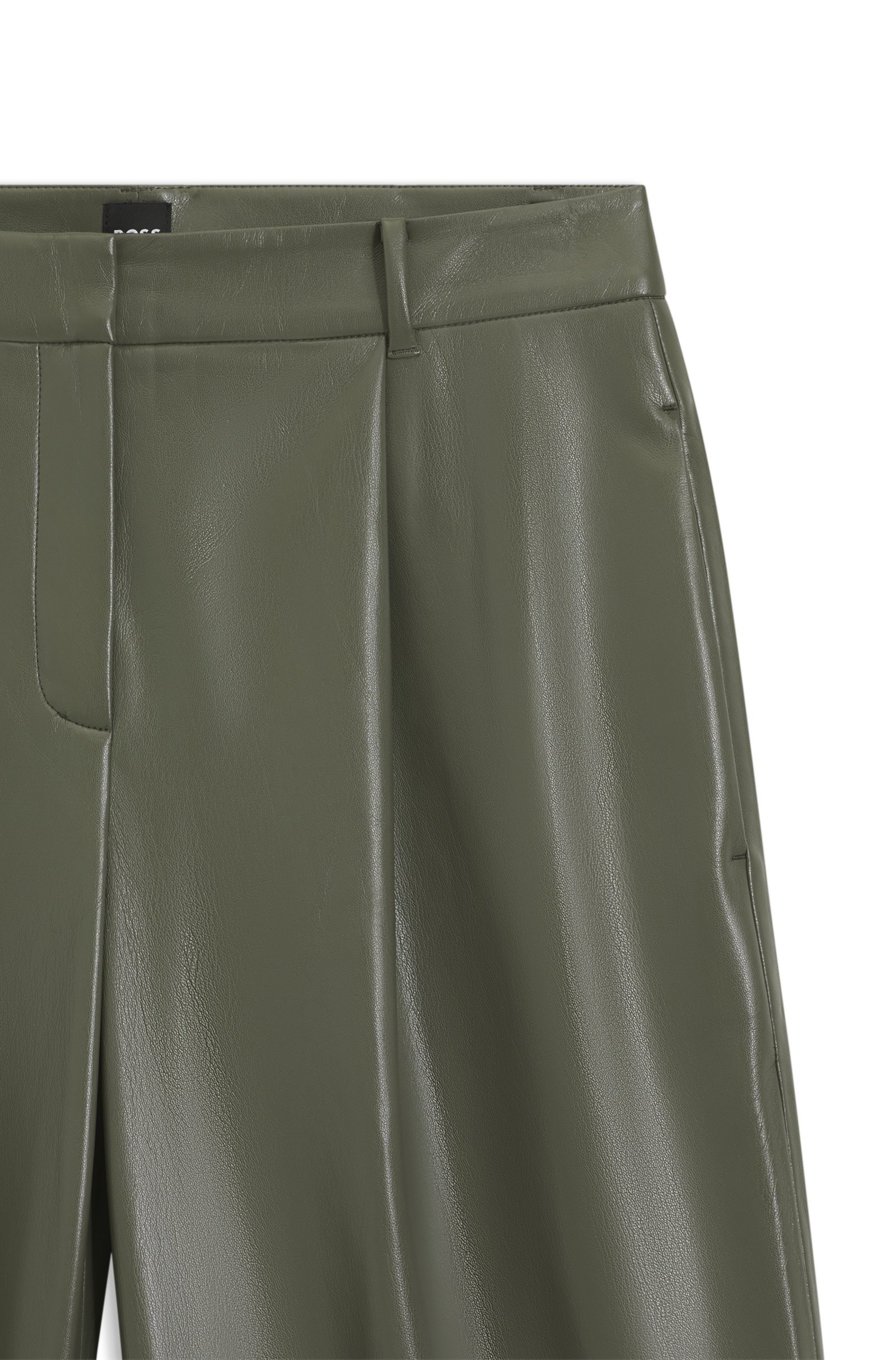 Boss Boss Γυναικείο Παντελόνι Μονόχρωμο Wide Leg Από Οικολογικό Δέρμα Για Business & Formal Εμφανίσεις - 5