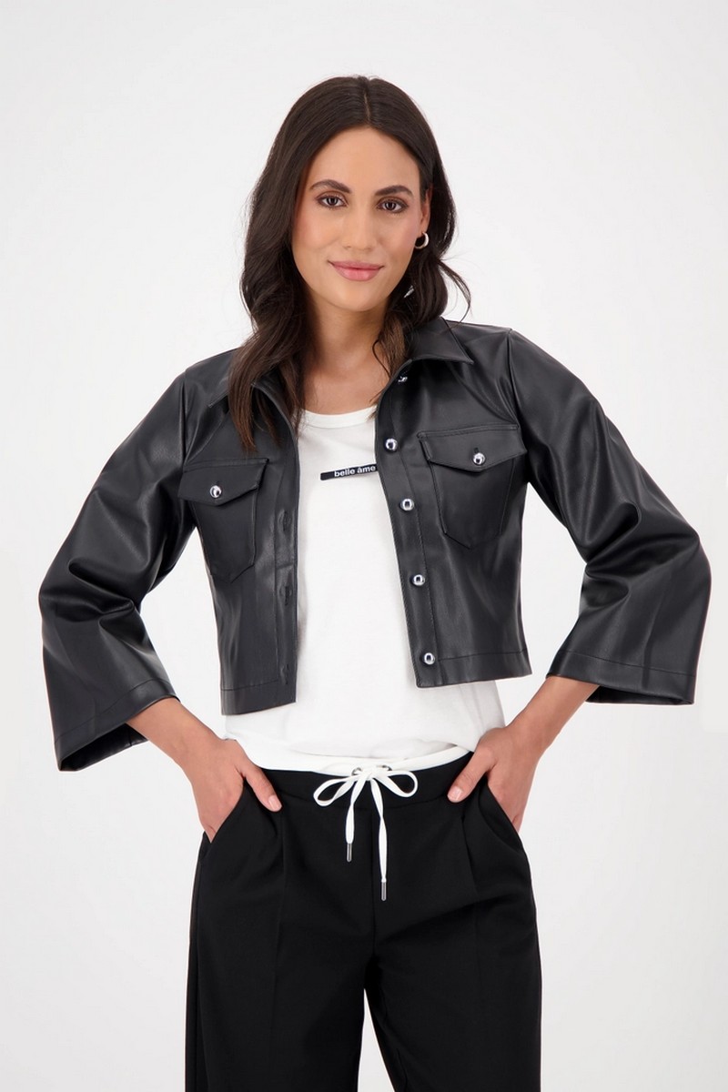Monari Γυναικείο Πουκάμισο Regular Fit Σε Leather Look Με Γιακά