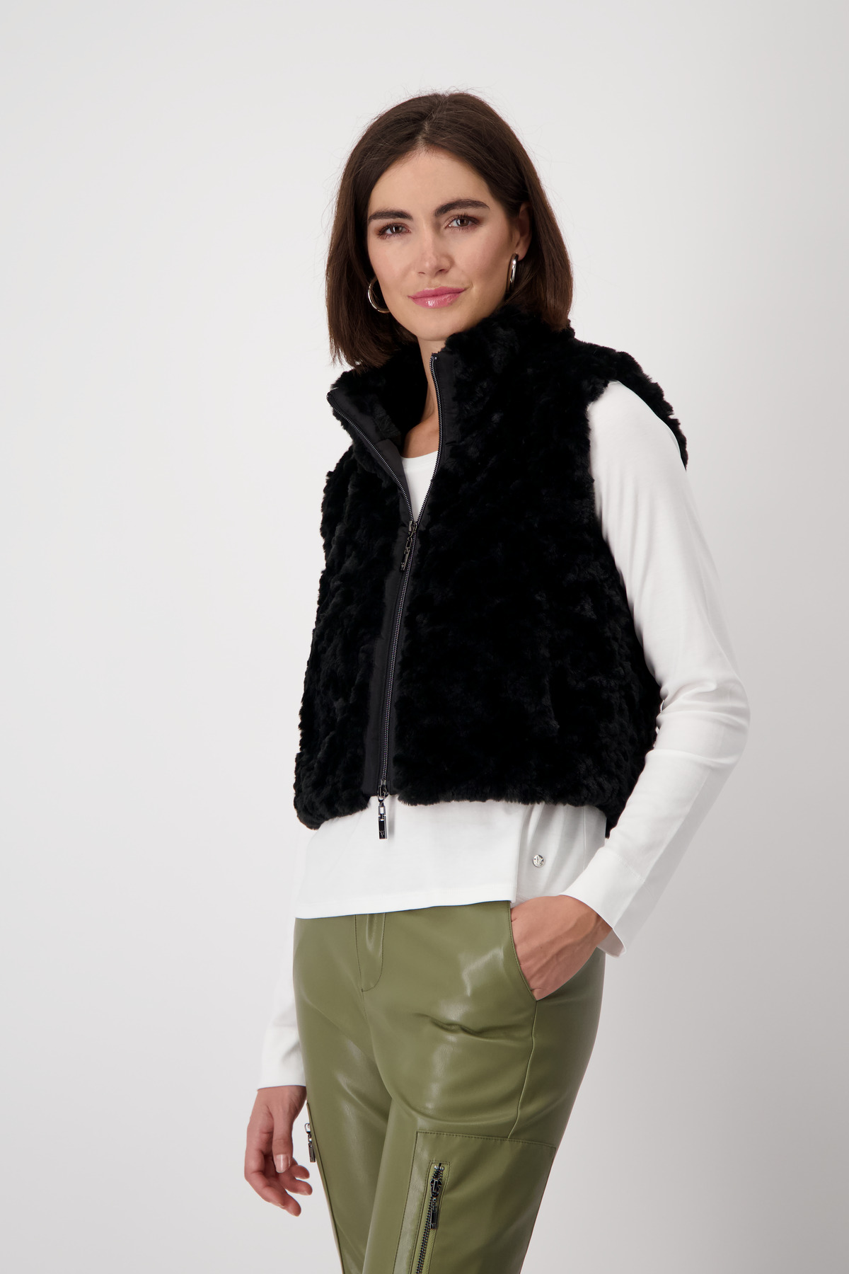 Monari Monari Γυναικείο Bodywarmer Γούνινο με Τσέπες