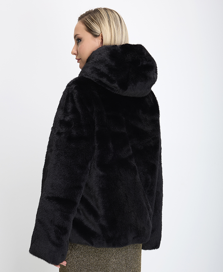 Γυναικείο Γούνινο Μπουφάν Regular Fit με Κουκούλα φωτογραφία