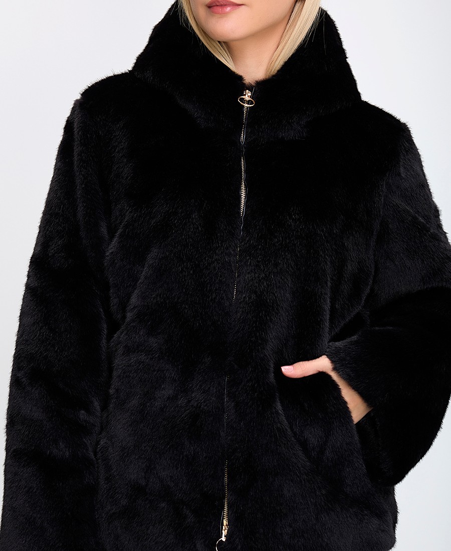 Γυναικείο Γούνινο Μπουφάν Regular Fit με Κουκούλα φωτογραφία