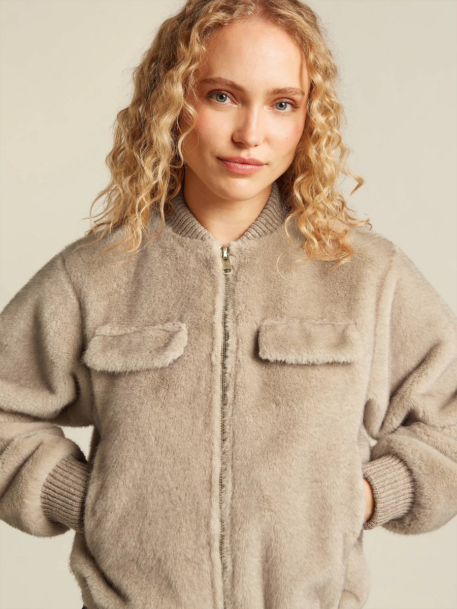 Beaumont Beaumont Γυναικείο Μπουφάν Regular Fit Μελανζέ Faux Fur Chinchilla