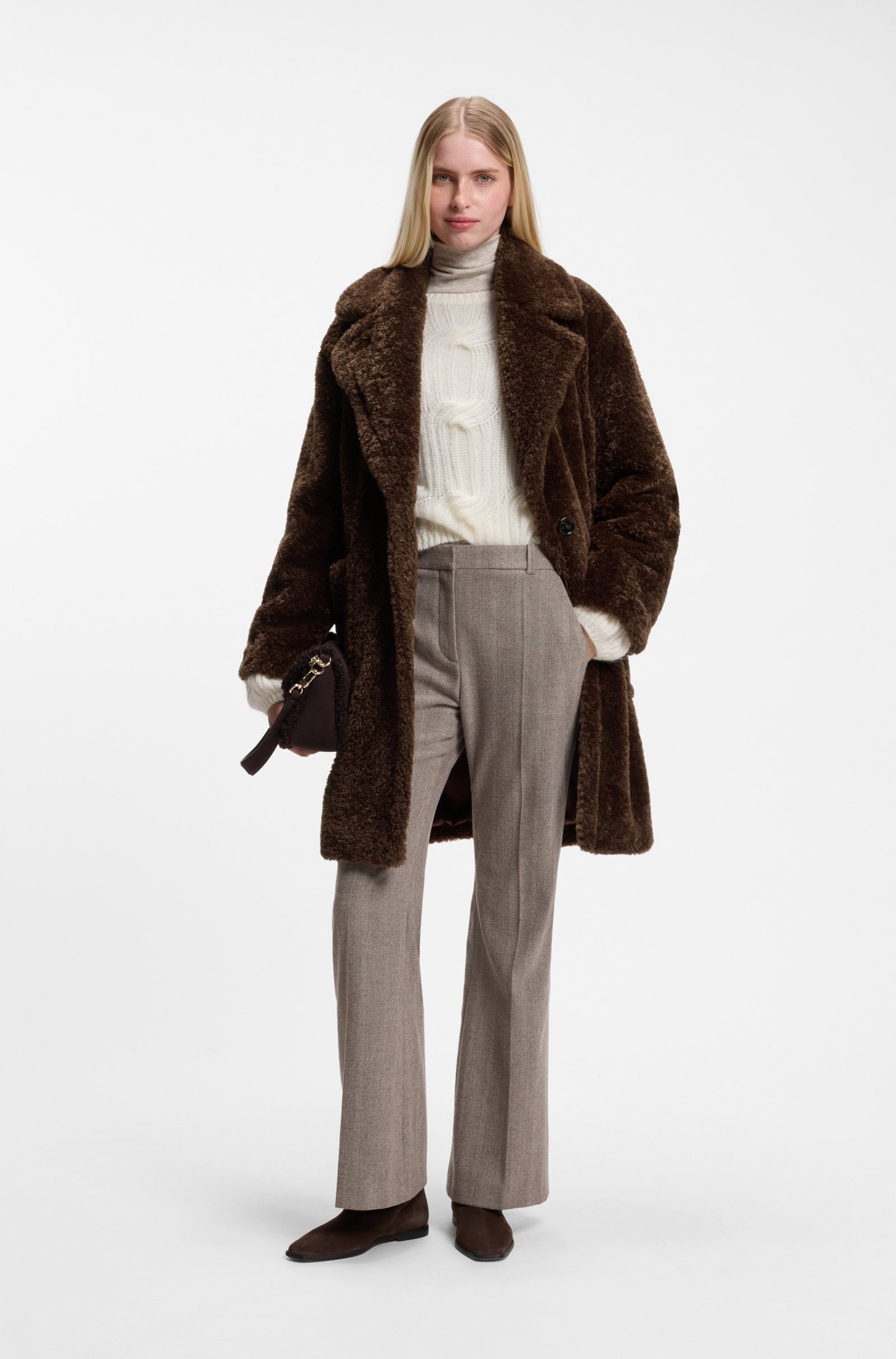Boss Boss Γυναικείο Παλτό Teddy Με Oversized Πέτο Relaxed Fit Για All-Day Chic Εμφανίσεις