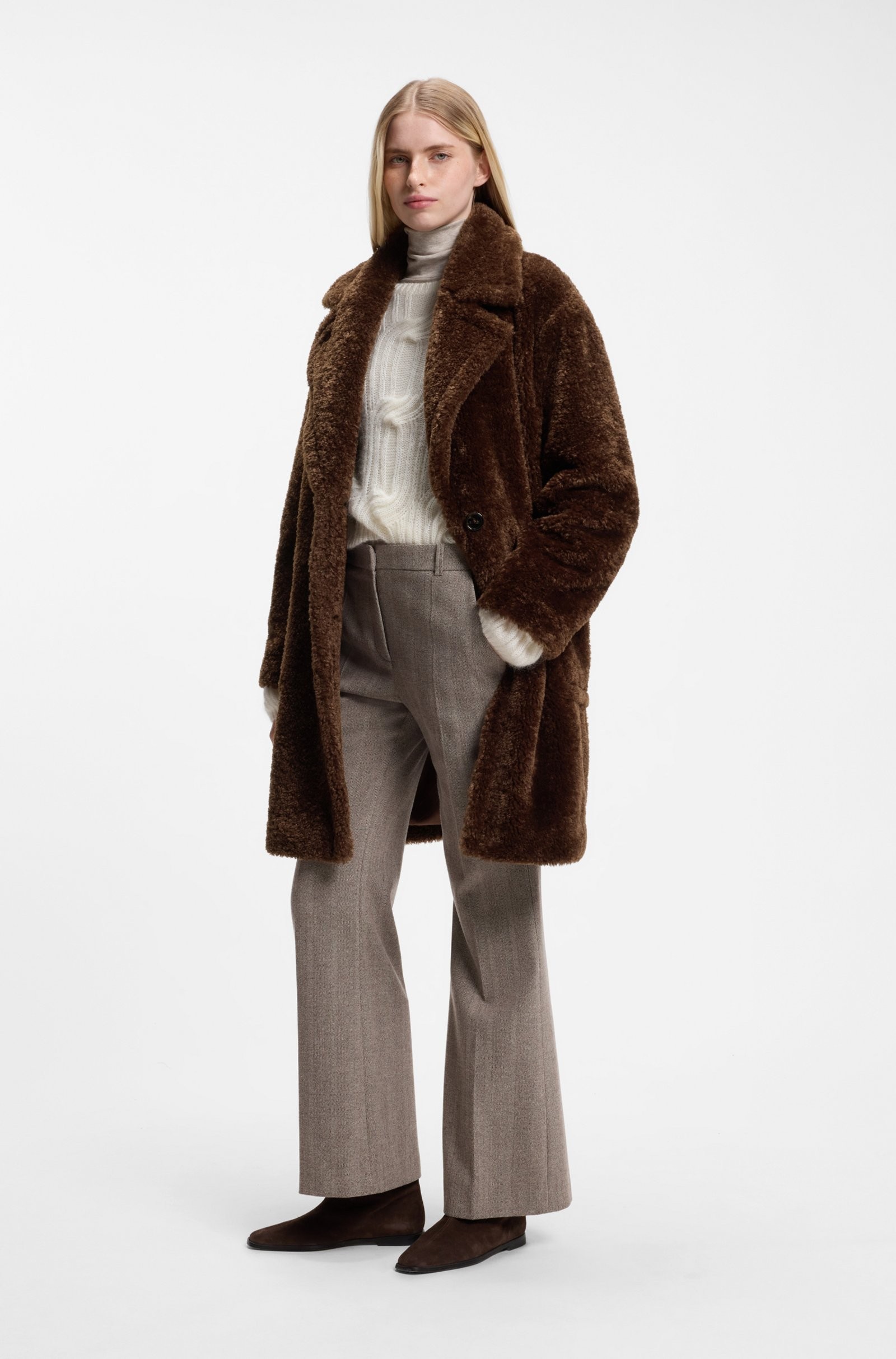 Boss Boss Γυναικείο Παλτό Teddy Με Oversized Πέτο Relaxed Fit Για All-Day Chic Εμφανίσεις - 3