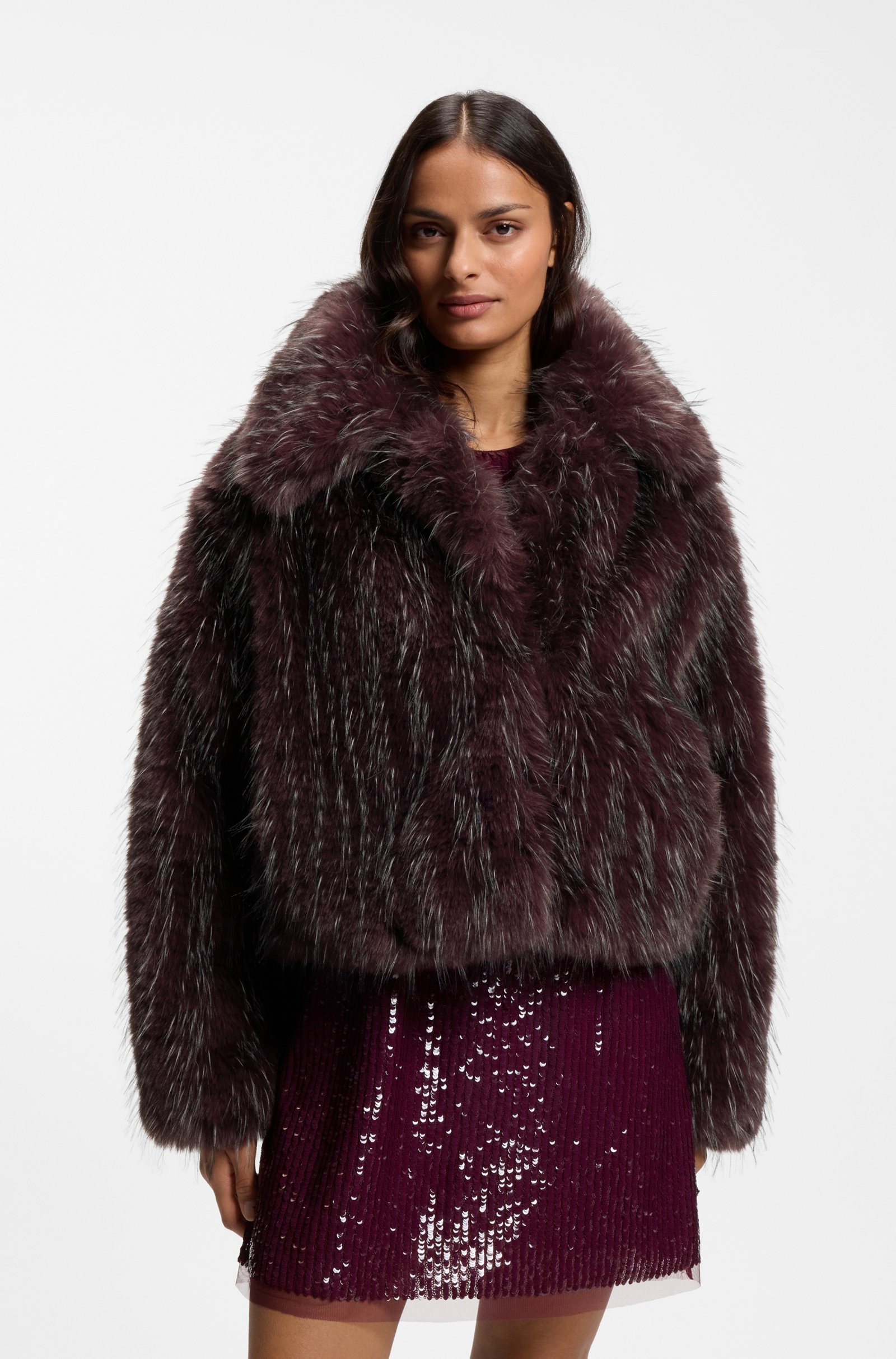 Boss Boss Γυναικεία Γούνα Faux Fur Με Δίχρωμη Υφή Relaxed Fit Για Βραδινές Statement Εμφανίσεις