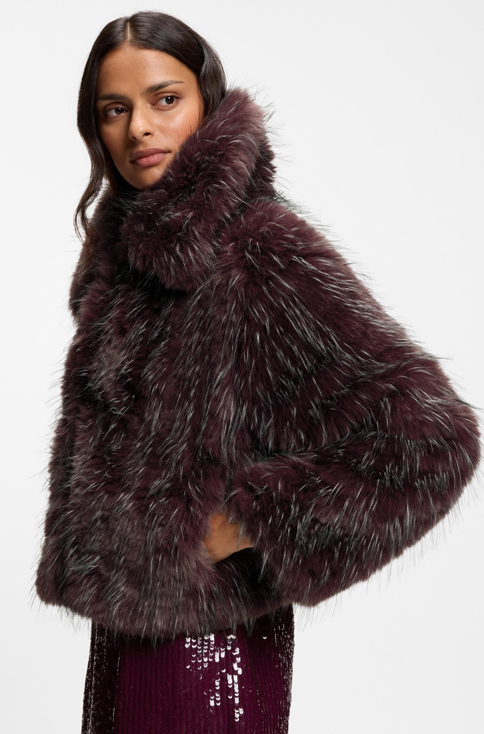 Boss Boss Γυναικεία Γούνα Faux Fur Με Δίχρωμη Υφή Relaxed Fit Για Βραδινές Statement Εμφανίσεις - 4