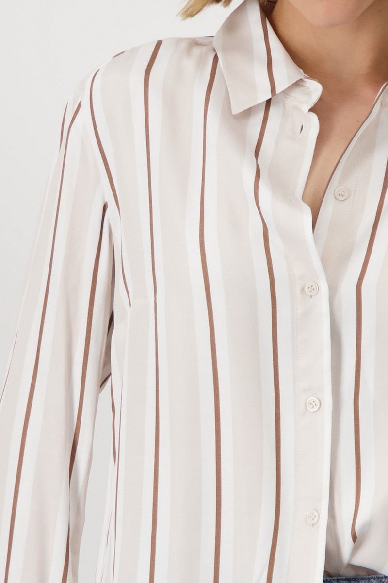 Monari Γυναικείο Σατέν Πουκάμισο Regular Fit με Ρίγες "Creamy Beige Patented" φωτογραφία