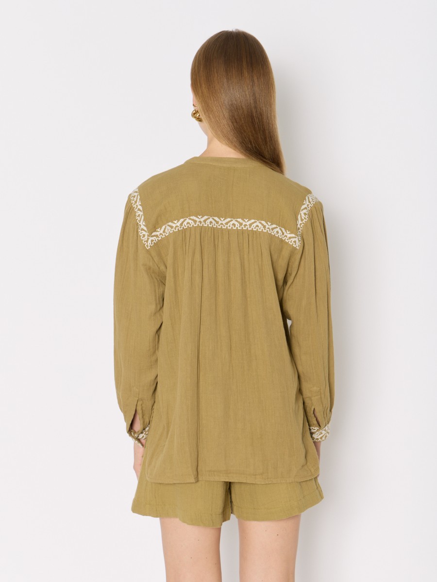 Berenice Γυναικείο Πουκάμισο Regular Fit Κεντημένο Βαμβακερό Χακί φωτογραφία