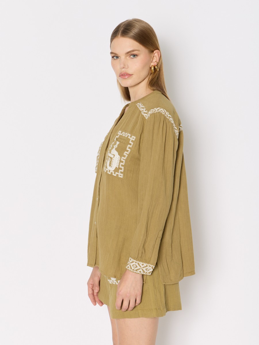 Berenice Γυναικείο Πουκάμισο Regular Fit Κεντημένο Βαμβακερό Χακί φωτογραφία