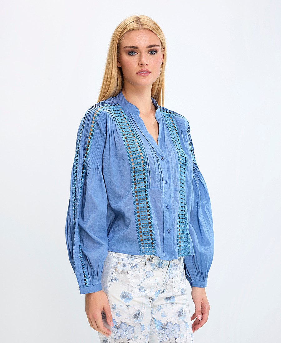 Γυναικείο Πουκάμισο Regular Fit με Δαντελωτές Λεπτομέρειες