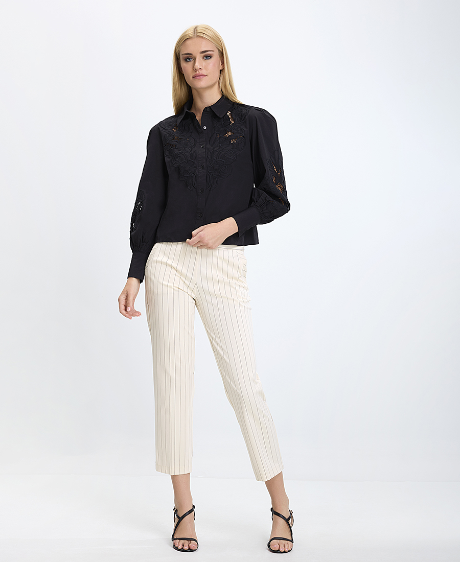 Berenice Berenice Γυναικείο Πουκάμισο Regular Fit Βαμβακερό Με Κεντήματα Μαύρο