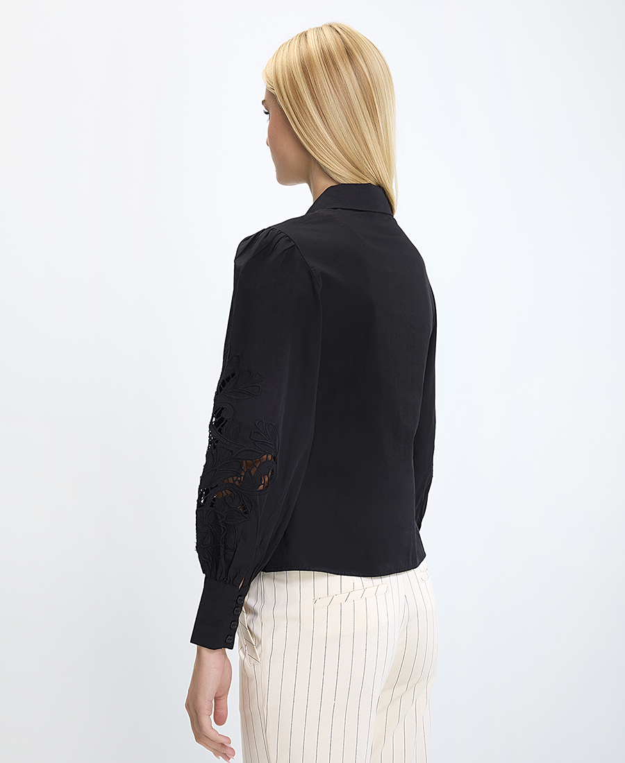 Berenice Γυναικείο Πουκάμισο Regular Fit Βαμβακερό Με Κεντήματα Μαύρο φωτογραφία