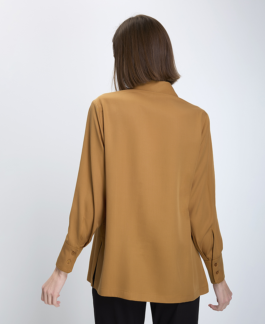 Caractere Γυναικείο Πουκάμισο Relaxed Fit Lyocell Με Τσέπες Μπροστά Καμηλό φωτογραφία