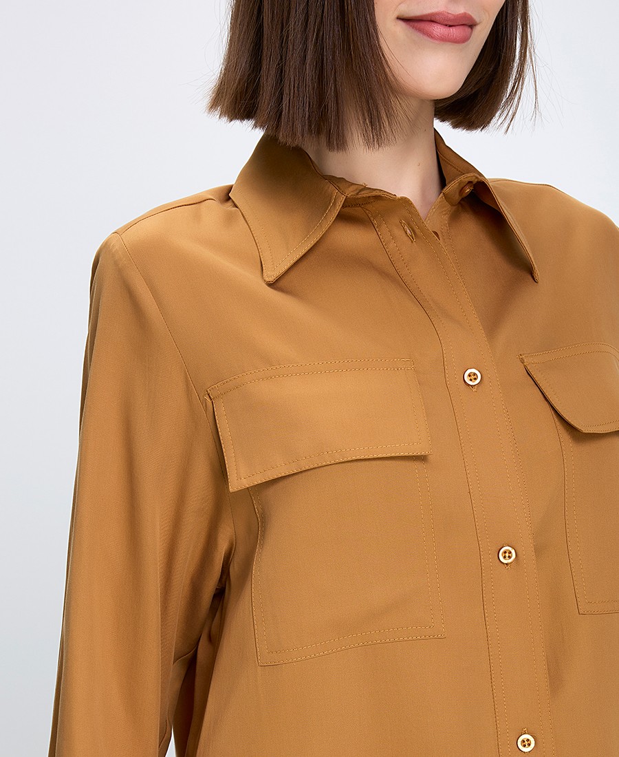 Caractere Γυναικείο Πουκάμισο Relaxed Fit Lyocell Με Τσέπες Μπροστά Καμηλό φωτογραφία