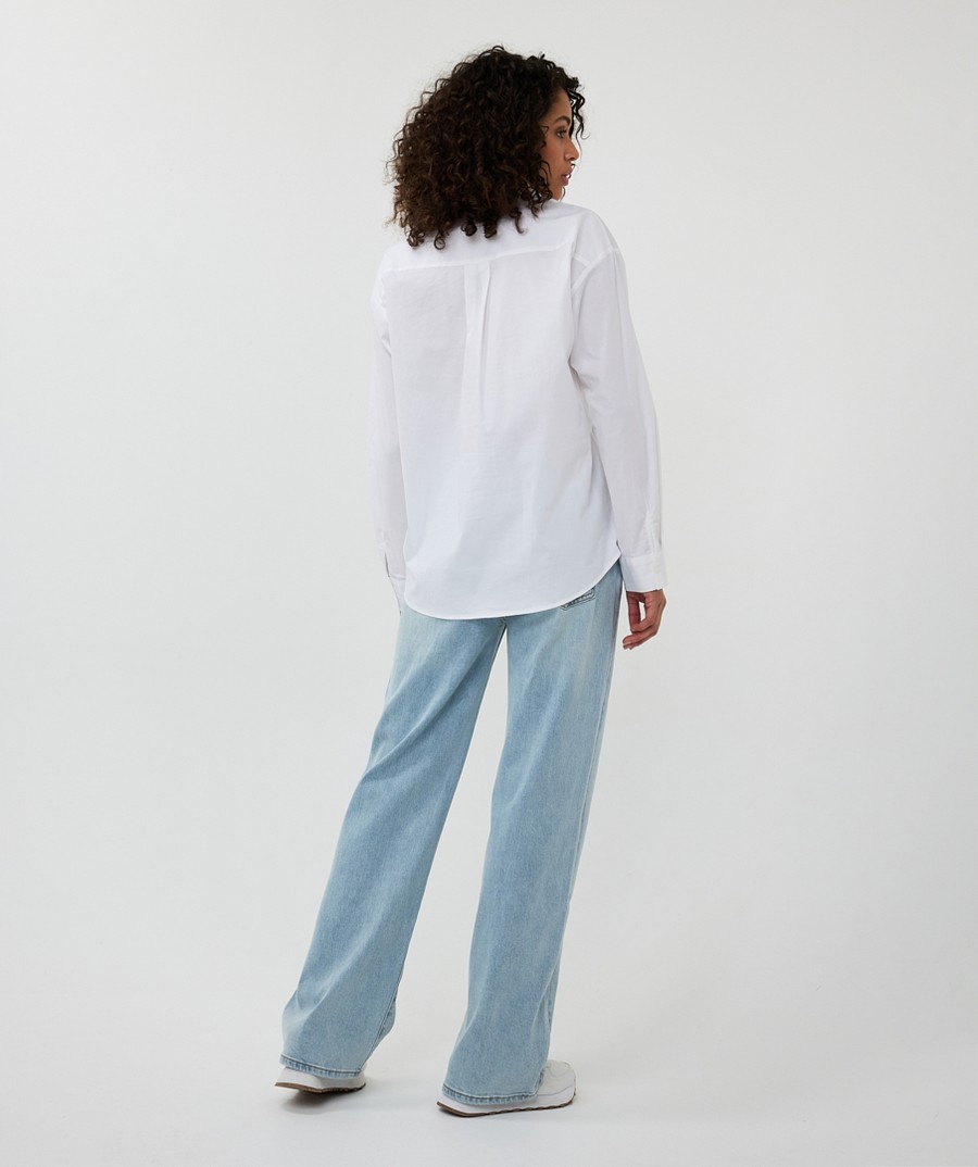 EsQualo Γυναικείο Πουκάμισο Ποπλίνα με Διακοσμητικές Πέτρες Regular Fit σε Λευκό φωτογραφία