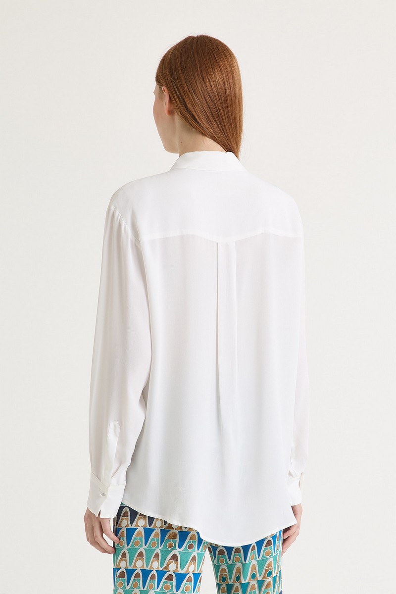 Maliparmi Γυναικείο Πουκάμισο από Κρεπ De Chine με Περλέ Κουμπιά Regular Fit σε Λευκό φωτογραφία