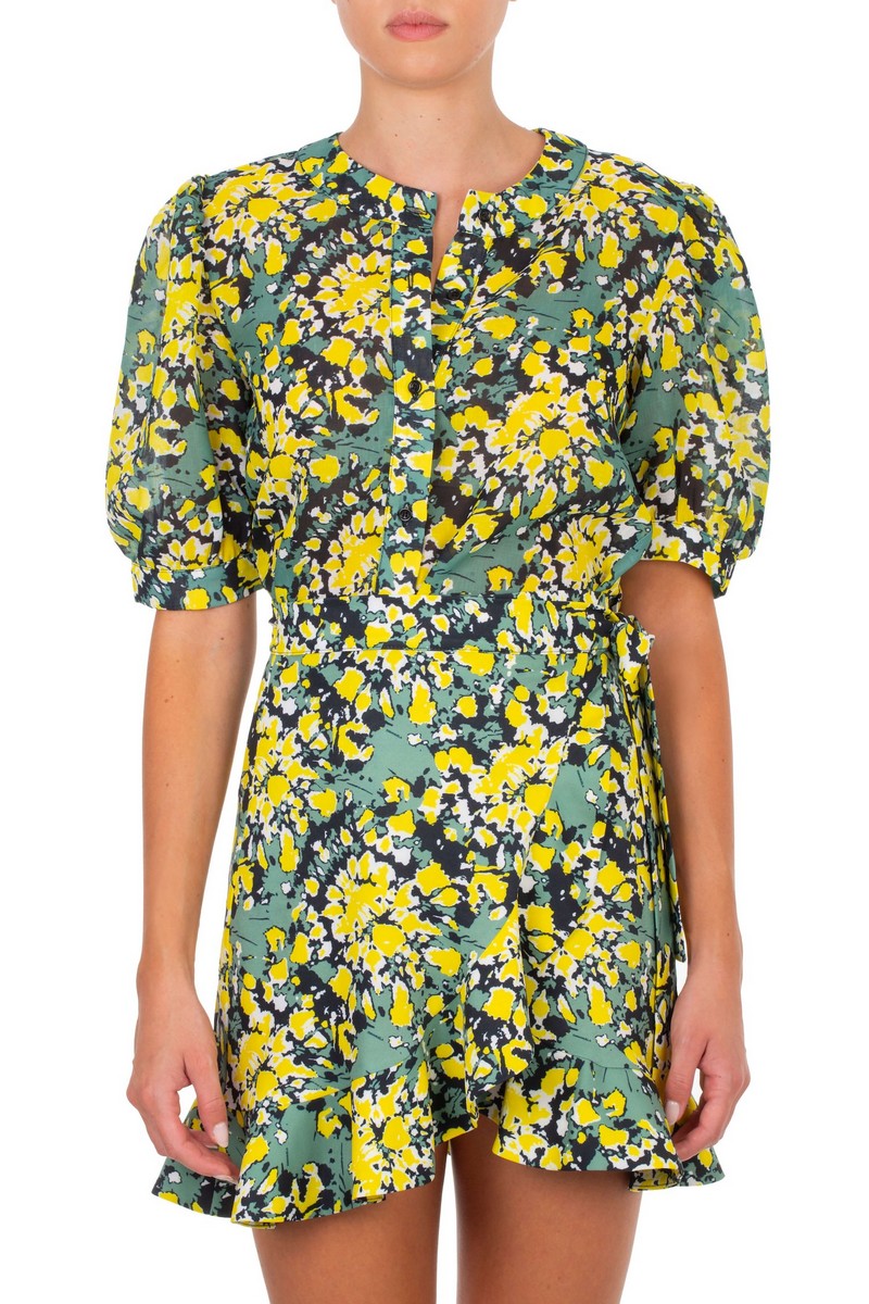 Emmanuela Swimwear Γυναικείο Πουκάμισο με Κοντά Μανίκια και Κουμπιά Floral Relaxed Fit σε Εμπριμέ Πράσινο φωτογραφία