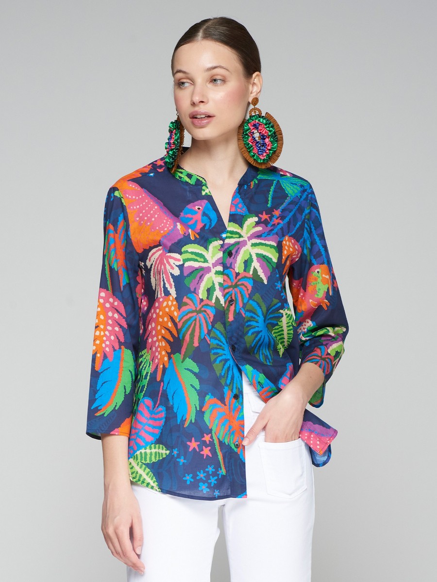 Vilagallo Γυναικείο Πουκάμισο Βαμβακερό με Jungle Print Regular Fit σε Μπλε φωτογραφία